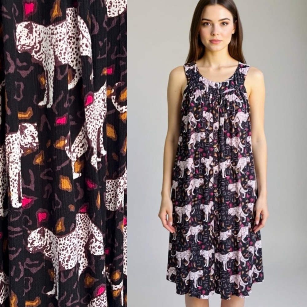 Go Softly Patio dress white leopard flowy midi dress sleeveless pockets muumuu
